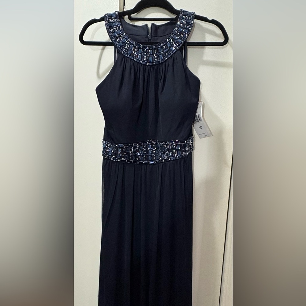 Elegant Navy Blue Beaded Dress - Picture 2 of 11
